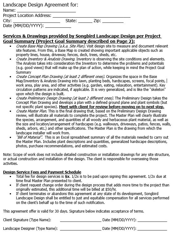 Agreement Proposal Template Used By, Landscape Design Fee Proposal Sample